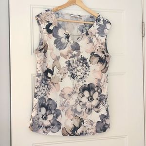 Calvin Klein sleeveless top, in vintage pink and grey floral pattern. Size small